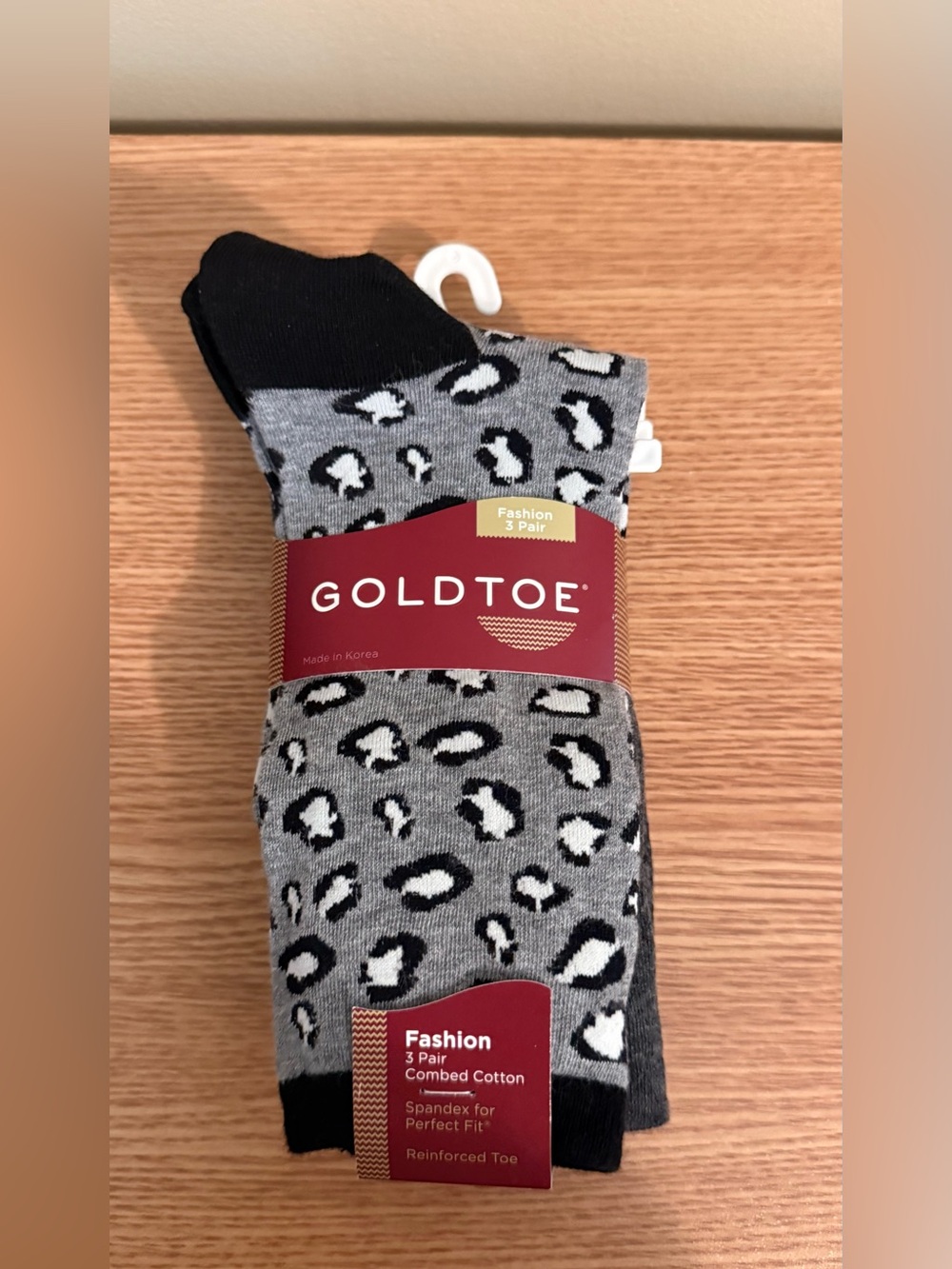 Gold Toe Grey, Black & White Leopard Crew Socks - 3 Pack